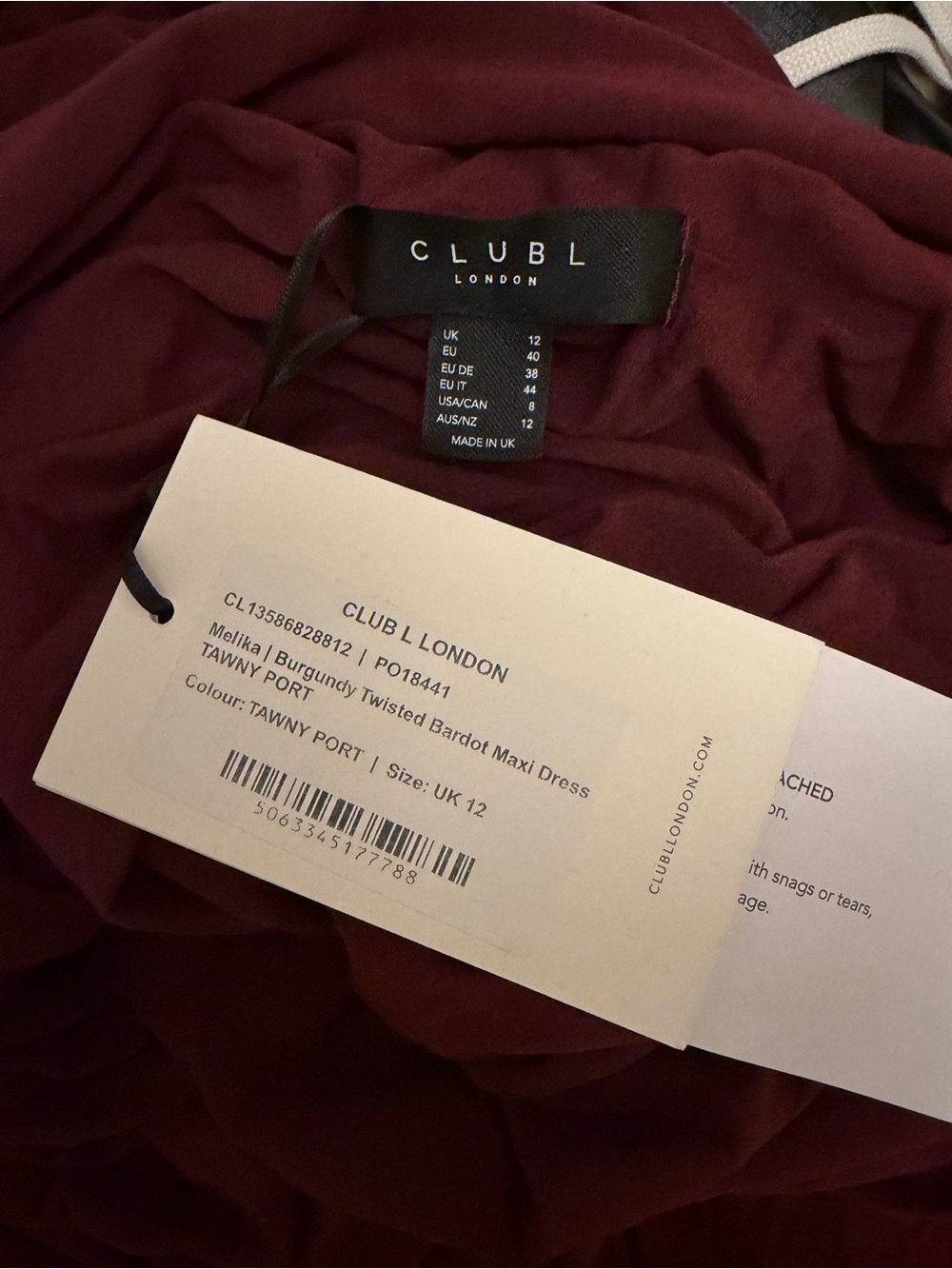 Club L London Melika Burgundy Twisted Bardot Maxi Dress - Picture 5 of 5